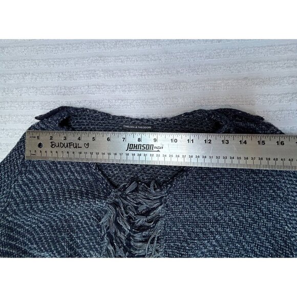 Chelsea & Theodore Women's Open Front Cardigan Sweater Small Blue Fringe Trim - Picture 5 of 8